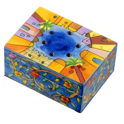 קופסת בשמים להבדלה מצוייר ירושלים/פרחים