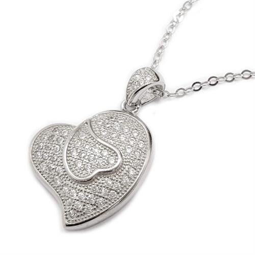 תליון כסף לב משובץ אבני זרקון לבנות T3350 | תכשיטי כסף 925 | שרשרת כסף