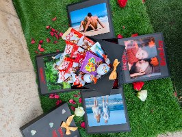 קופסא מתפוצצת - תמונות & שוקולד & פרחים