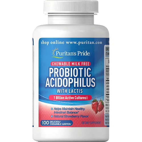 -- אסידופילוס פרוביוטי ללעיסה בטעם תות--  Puritan's Pride ן 100 כמוסות ללעיסה | 1 מיליאד