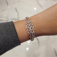 צמיד זהב טריקולור (שלושה צבעים )לאשה משובץ זרקונים בזהב 14 קרט