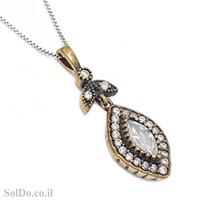 תליון מכסף סגנון ויקטוריאני משובץ  אבני זרקון וציפוי נחושת T8844 | תכשיטי כסף