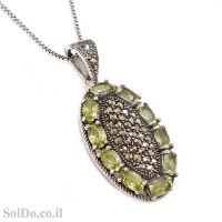 תליון מכסף מעוצב משובץ אבני פרידוט ומרקזטים T6140 | תכשיטי כסף