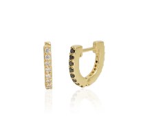 עגילי חישוק קטנים יהלומים| חישוקי יהלומים שחורים ולבנים