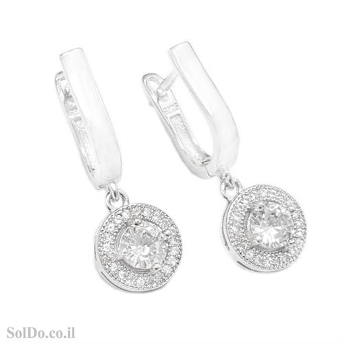 עגילים מכסף תלויים משובצים אבני זרקון A8810 | תכשיטי כסף 925