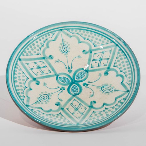 צלחת שטוחה טורקיז לבן פרחים XS