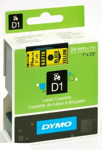 סרט סימון שחור על רקע צהוב Dymo S0720980 D1 53718 Tape 24mmx7m