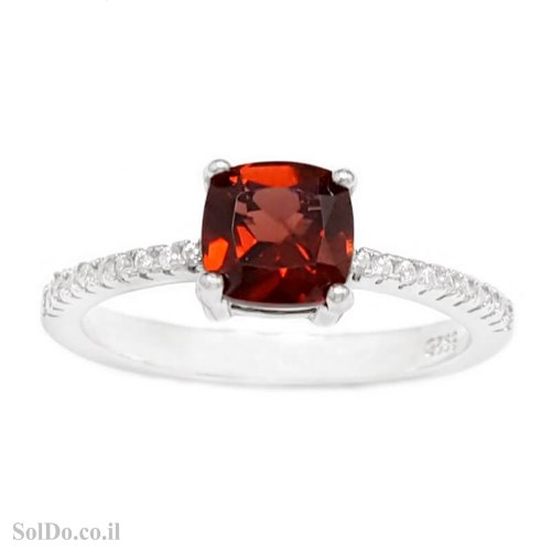 טבעת מכסף משובצת אבן גרנט ואבני זרקון RG1695 | תכשיטי כסף 925 | טבעות כסף