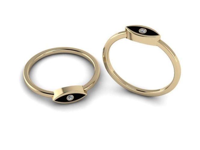 טבעת זהב עין הרע עם יהלום 0.03 קראט