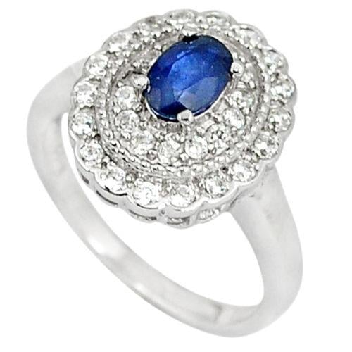 טבעת כסף משובצת אבן ספיר כחולה וזרקונים RG5608 | תכשיטי כסף 925 | טבעות כסף