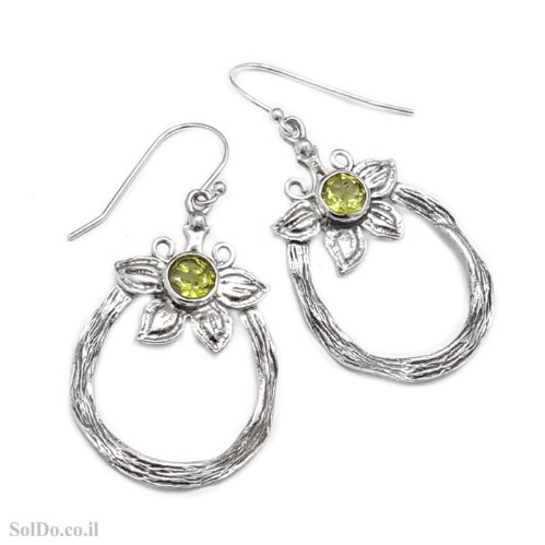 עגילים מכסף מעוצבים בשילוב אבני פרידוט  A8870 | תכשיטי כסף | עגילי כסף