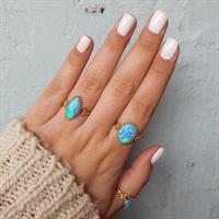 טבעת זהב 14 קראט אופל מרקיזה ויהלומים