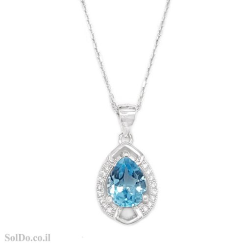 שרשרת מכסף ותליון משובץ אבן טופז כחולה ואבני זרקון T6237 | תכשיטי כסף