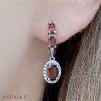 עגילים ותליון כסף משובצים אבני גרנט וזרקונים S1634 | תכשיטי כסף 925 | עגילי כסף