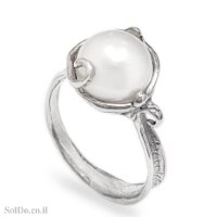 טבעת מכסף מעוצבת משובצת פנינה לבנה  RG6281 | תכשיטי כסף 925 | טבעות כסף