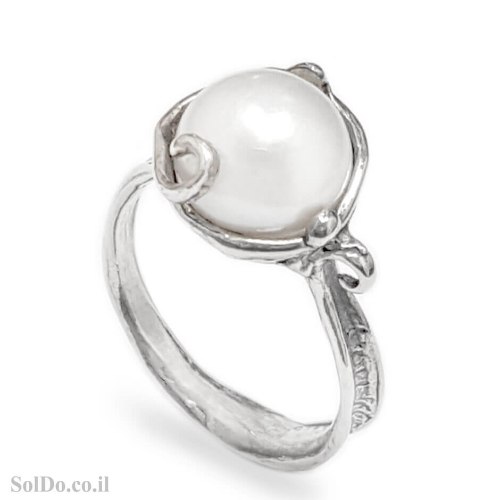 טבעת מכסף מעוצבת משובצת פנינה לבנה  RG6281 | תכשיטי כסף 925 | טבעות כסף