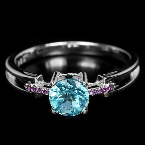 טבעת כסף משובצת טופז כחול וזרקונים סגולים RG7208 | תכשיטי כסף 925 | טבעות כסף