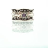 טבעת כסף טהור מסתובבת עם אבן אמטיסט R-42