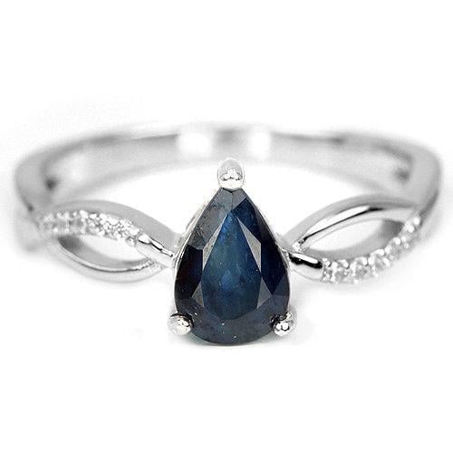טבעת כסף משובצת ספיר כחול וזרקונים RG5635 | תכשיטי כסף 925 | טבעות כסף