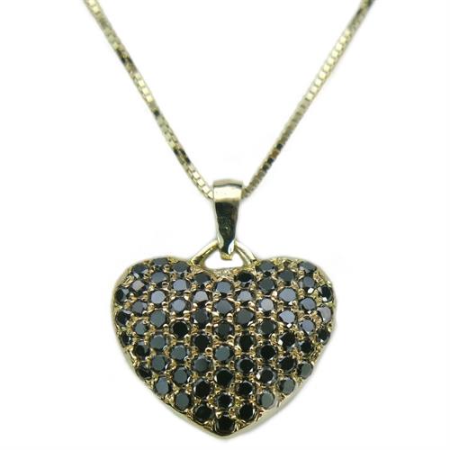 שרשרת ותליון לב פאווה בזהב 14 קרט משובץ יהלומים שחורים 0.90 קראט
