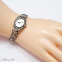 שעון מכסף מעוצב משובץ מרקזטים SH3258 | תכשיטי כסף