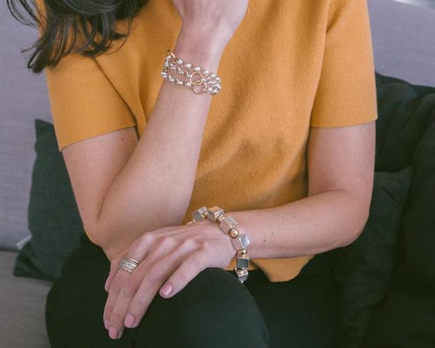 B-09 צמיד שרשרת מכסף וטבעות גולדפילד 14K