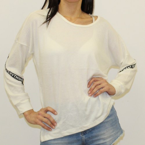 חולצת סריג סרט מודפס לבן