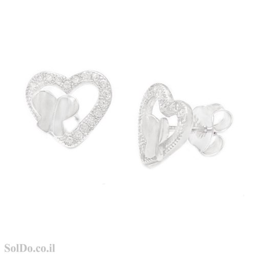 עגילים מכסף דגם "לבבות" משובצים אבני זרקון A9014 | תכשיטי כסף 925