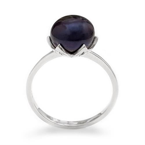 טבעת מכסף משובצת פנינה שחורה RG8562 | תכשיטי כסף 925 | טבעות עם פנינה