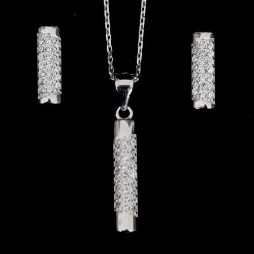 סט כסף עגילים ותליון משובץ זרקונים S1083