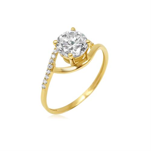 טבעת זהב עדינה משובצת זרקונים