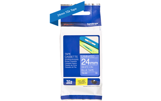 סרט סימון מקורי לבן על רקע כחול Brother TZe555 Labelling Tape Cassette 24mmx8m