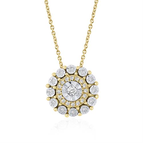 תליון ושרשרת זהב צהוב 14 קראט שמש משובצת יהלומים