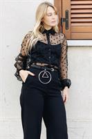 מכופתרת דוטי שחורה שקופה