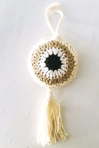 מתלה עין טובה נגד עין הרע, העין הכחולה סרוגה  בגוונים נורדיים אופוויט ובג'