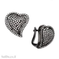 עגילים מכסף בצורת לב משובצים אבני זרקון A8873 | תכשיטי כסף 925