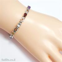 צמיד מכסף משובץ אבני גרנט, אמטיסט, סיטרין וטופז כחול Z3081