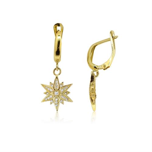 עגילי יהלומים 0.40 קראט נתלים בסגנון כוכב בזהב 14 קרט