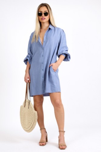 שמלת טיאה קצרה כחול/בז
