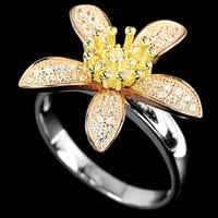 טבעת כסף "פרח מוזהב" משובצת אבני זרקון RG5593 | תכשיטי כסף | טבעות כסף