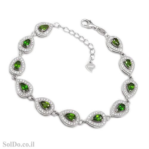 צמיד מכסף משובץ אבני כרום דיאופסיד ואבני זרקון Z3096 | תכשיטי כסף 925