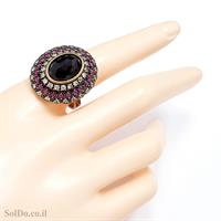 טבעת מכסף משובצת אבני זרקון צבעוניות וציפוי נחושת RG8838