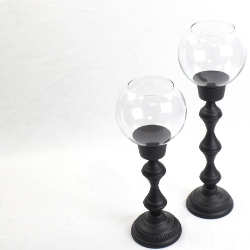 פמוט גדול שחור זכוכית עגולה