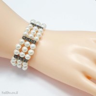 צמיד מכסף מעוצב פנינים משובץ מרקזטים Z3141 | תכשיטי כסף 925 | צמידי כסף