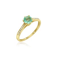טבעת זהב דגם מיכל עם אבן אמרלד ויהלומים