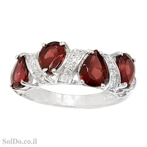 טבעת מכסף משובצת אבני גרנט ואבני זרקון RG6175 | תכשיטי כסף 925 | טבעות כסף