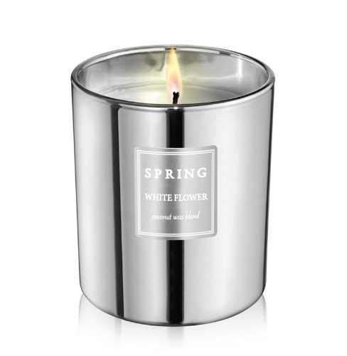 נר בישום שעווה טבעית בניחוח WHITE FLOWER - צילנדר כסף גודל 8