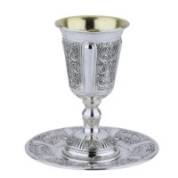 סט גביע קידוש מכסף טהור דגם דויד לוגאנו (S)