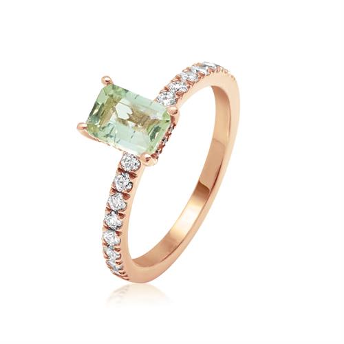 טבעת זהב ורוד משובצת יהלומים ואבן חן טורמלין