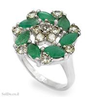 טבעת מכסף משובצת אבני אגת צבע ירוק ואבני פרידוט RG6077 | תכשיטי כסף 925 | טבעות כסף